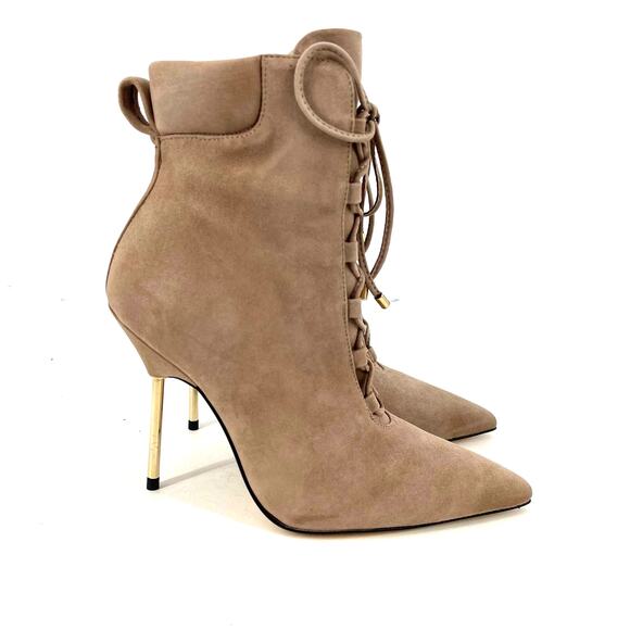 Good American Scandal Lace Up Stilleto Booties Stone Size 6 GA012KS-X - Picture 1 of 8